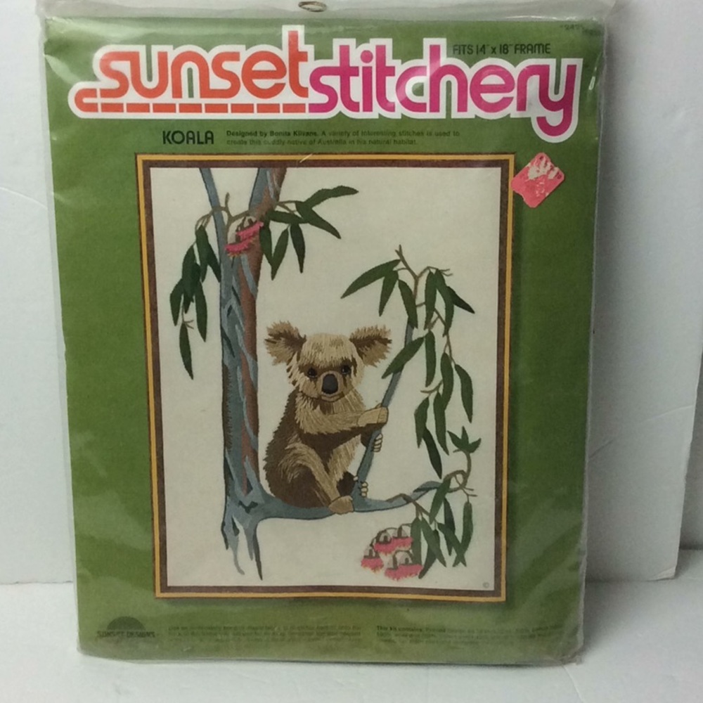 Vintage Sunset Stitchery Crewel Kit Koala in Tree Design by Bonita Klivans #2425